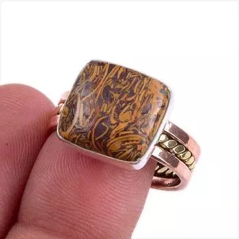 Natural Maryam Jasper Gemstone Two Tone 925 Sterling Silver Gift Ring S.10 P4G25