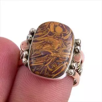 Natural Maryam Jasper Gemstone Two Tone 925 Sterling Silver Ring Size 5.5 U9c69