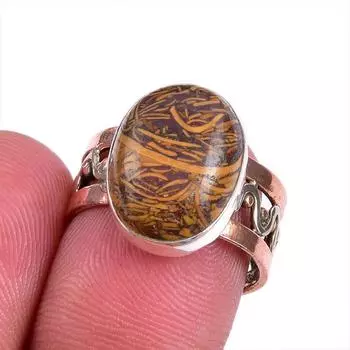 Natural Maryam Jasper Gemstone Two Tone 925 Sterling Silver Gift Ring S.6 b2y02