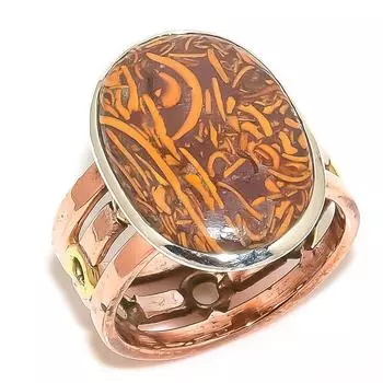 Natural Maryam Jasper Gemstone Two Tone 925 Solid Silver Jewelry Ring S.8.5 Y9s20
