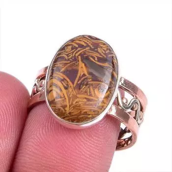 Natural Maryam Jasper Gemstone Two Tone 925 Sterling Silver Gift Ring S.8 h1I23