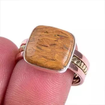 Natural Maryam Jasper Gemstone Two Tone 925 Sterling Silver Gift Ring S.8 y8T10