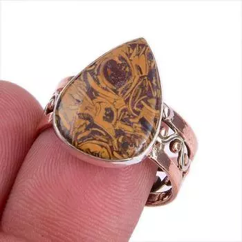 Natural Maryam Jasper Gemstone Two Tone 925 Sterling Silver Ring Size 8.5 w2B41