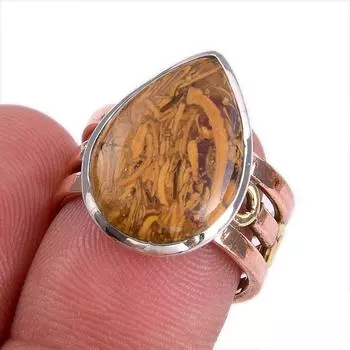 Natural Maryam Jasper Gemstone Two Tone 925 Sterling Silver Ring Size 6.5 n5O97