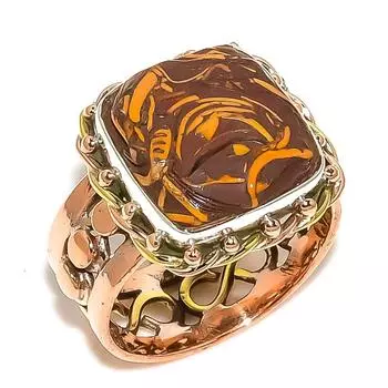 Natural Maryam Jasper Gemstone Two Tone 925 Solid Silver Jewelry Ring S.8.5 J3G10
