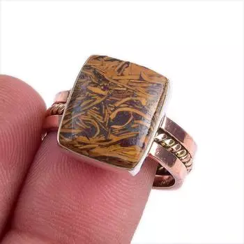 Natural Maryam Jasper Gemstone Two Tone 925 Sterling Silver Gift Ring S.9 r0w48