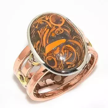 Natural Maryam Jasper Gemstone Two Tone 925 Solid Silver Jewelry Ring S.9.5 I6p62
