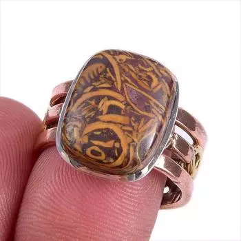 Natural Maryam Jasper Gemstone Two Tone 925 Sterling Silver Gift Ring S.8 v2H72