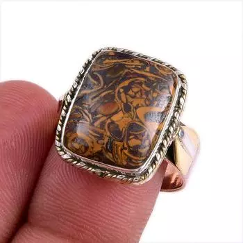 Natural Maryam Jasper Gemstone Two Tone 925 Sterling Silver Gift Ring S.9 u3b57