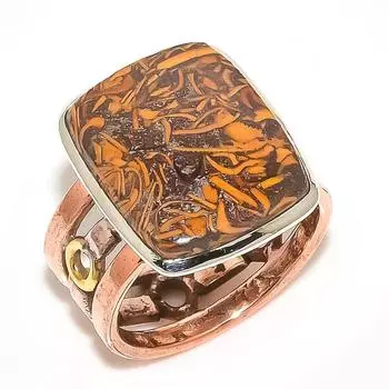 Natural Maryam Jasper Gemstone Two Tone 925 Solid Silver Jewelry Ring S.7.5 o7N90