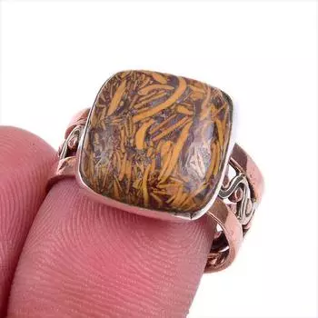 Natural Maryam Jasper Gemstone Two Tone 925 Sterling Silver Gift Ring S.7 d8l64