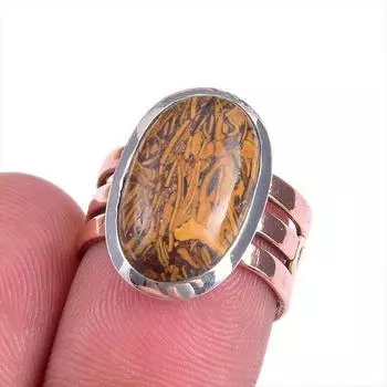 Natural Maryam Jasper Gemstone Two Tone 925 Sterling Silver Ring Size 5.5 V3u96