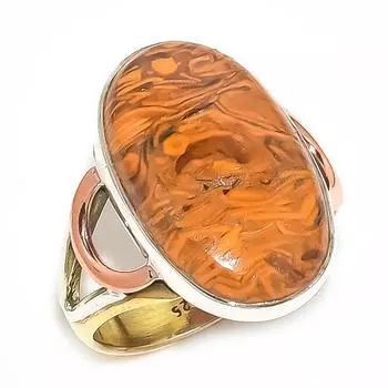 Natural Maryam Jasper Gemstone Two Tone 925 Sterling Silver Gift Ring S.7 j4W78