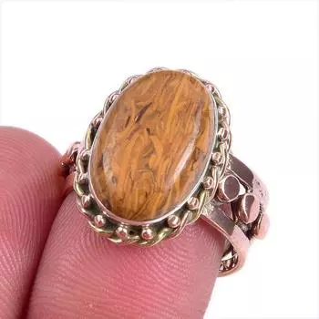 Natural Maryam Jasper Gemstone Two Tone 925 Sterling Silver Ring Size 7.5 K1Q86
