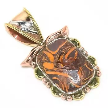 Natural Maryam Jasper TwoTone 925 Solid Sterling Silver Gift Pendant 1.25 D7E36