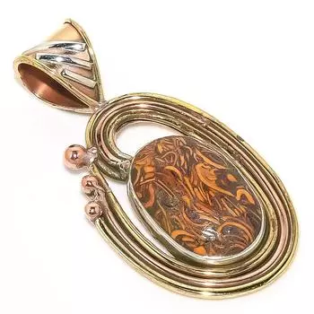 Natural Maryam Jasper TwoTone 925 Solid Sterling Silver Gift Pendant 1.75 n6D07