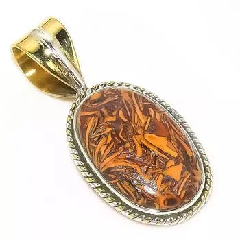 Natural Maryam Jasper TwoTone 925 Solid Sterling Silver Gift Pendant 1.25 L3V95