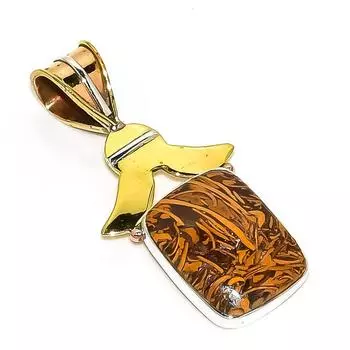 Natural Maryam Jasper TwoTone 925 Solid Sterling Silver Gift Pendant 1.75 M8O26