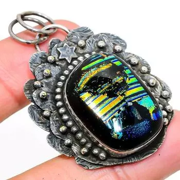 Natural Mexican Dico Glass Gemstone 925 Sterling Silver Pendant 2.13 p7I05