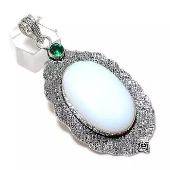 Natural Milky Opal, Diopside 925 Sterling Silver Jewelry Pendant 3.03 c8A06