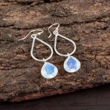 Natural Milky Opal Gemstone 925 Sterling Silver Jewelry Handmade Earrings 1.90 EE-19-15