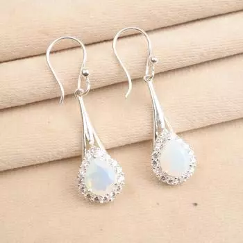 Natural Milky Opal Gemstone 925 Sterling Silver Jewelry Zircon Earrings 1.86 CZE-7-14