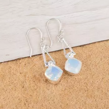 Natural Milky Opal Gemstone 925 Sterling Silver Jewelry Handmade Earrings 1.90 EE-46-14