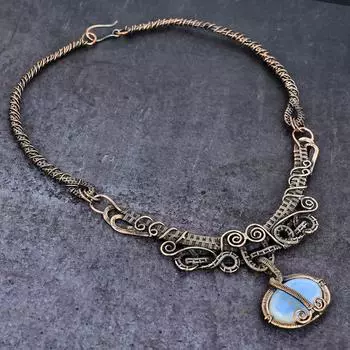 Ожерелье из натурального молочного опала с медной проволокой ручной работы, 18 дюймов, Z6t15