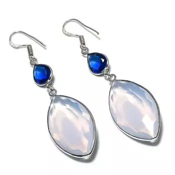 Natural Milky Opal, Topaz 925 Sterling Silver Jewelry Earring 2.76 F3U17