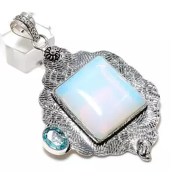Natural Milky Opal, Topaz 925 Sterling Silver Jewelry Pendant 3.07 N4M78