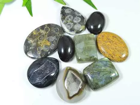 Natural Mix Gemstone 25-40MM Cabochon Loose Gemstone 9Pcs Lot 350Cts RQ-3097