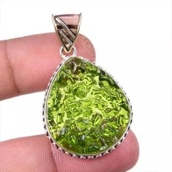 Natural Moldavite Gemstone Handmade 925 Solid Sterling Silver Pendant 1.75 T1s92