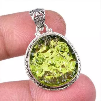Natural Moldavite Gemstone Handmade 925 Solid Sterling Silver Pendant 1.25 q9K69