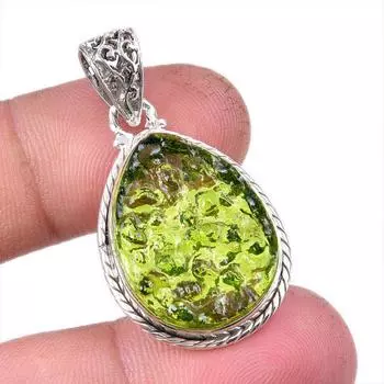 Natural Moldavite Gemstone Handmade 925 Solid Sterling Silver Pendant 1.50 h6P34