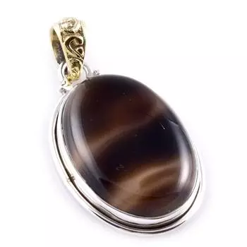 Natural Montana Agate Gemstone 925 Sterling Silver Two Tone Pendant 1.6 j8b02