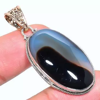Natural Montana Agate Gemstone 925 Sterling Silver Two Tone Pendant 1.97 p2S19