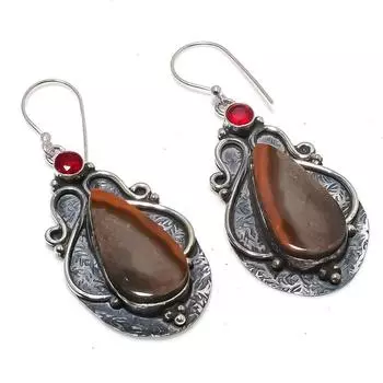 Серьги из серебра 925 пробы с натуральным мукаитом, гранатом, 2,36 дюйма F7T76