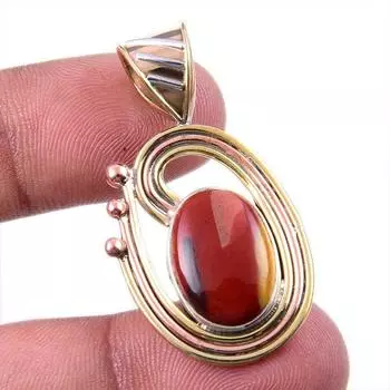 Natural Mookaite Gemstone 925 Solid Sterling Silver Two Tone Pendant 1.50 i0V08