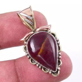 Natural Mookaite Gemstone 925 Solid Sterling Silver Two Tone Pendant 1.25 n3C77