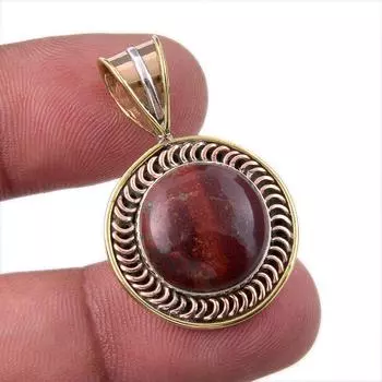 Natural Mookaite Gemstone 925 Solid Sterling Silver Two Tone Pendant 1.25 L9j79
