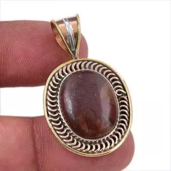 Natural Mookaite Gemstone 925 Solid Sterling Silver Two Tone Pendant 1.50 b5h78