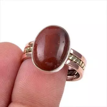 Natural Mookaite Gemstone 925 Solid Sterling Silver Two Tone Ring Size 10 n7L35