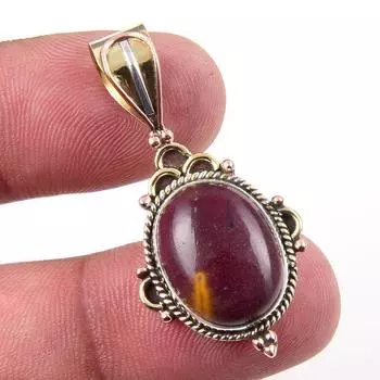 Natural Mookaite Gemstone 925 Solid Sterling Silver Two Tone Pendant 1.50 S5O75