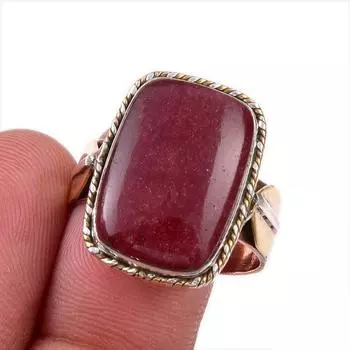 Natural Mookaite Gemstone 925 Solid Sterling Silver Two Tone Ring Size 10 O3w61