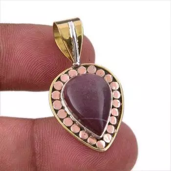 Natural Mookaite Gemstone 925 Solid Sterling Silver Two Tone Pendant 1.50 j6C98