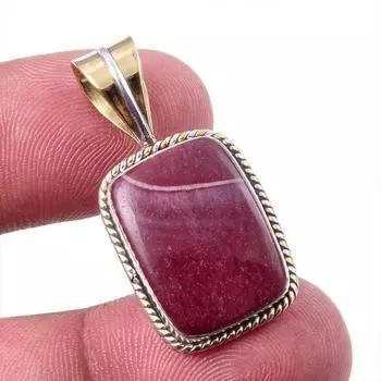 Natural Mookaite Gemstone 925 Solid Sterling Silver Two Tone Pendant 1.25 h2A39