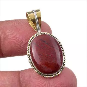 Natural Mookaite Gemstone 925 Solid Sterling Silver Two Tone Pendant 1.25 A4v19