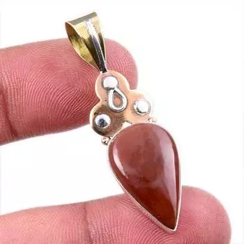 Natural Mookaite Gemstone 925 Solid Sterling Silver Two Tone Pendant 1.75 Z8y88