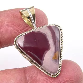 Natural Mookaite Gemstone 925 Solid Sterling Silver Two Tone Pendant 1.25 W6C87