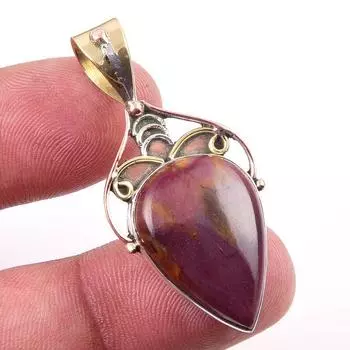 Natural Mookaite Gemstone 925 Solid Sterling Silver Two Tone Pendant 1.75 g7z43